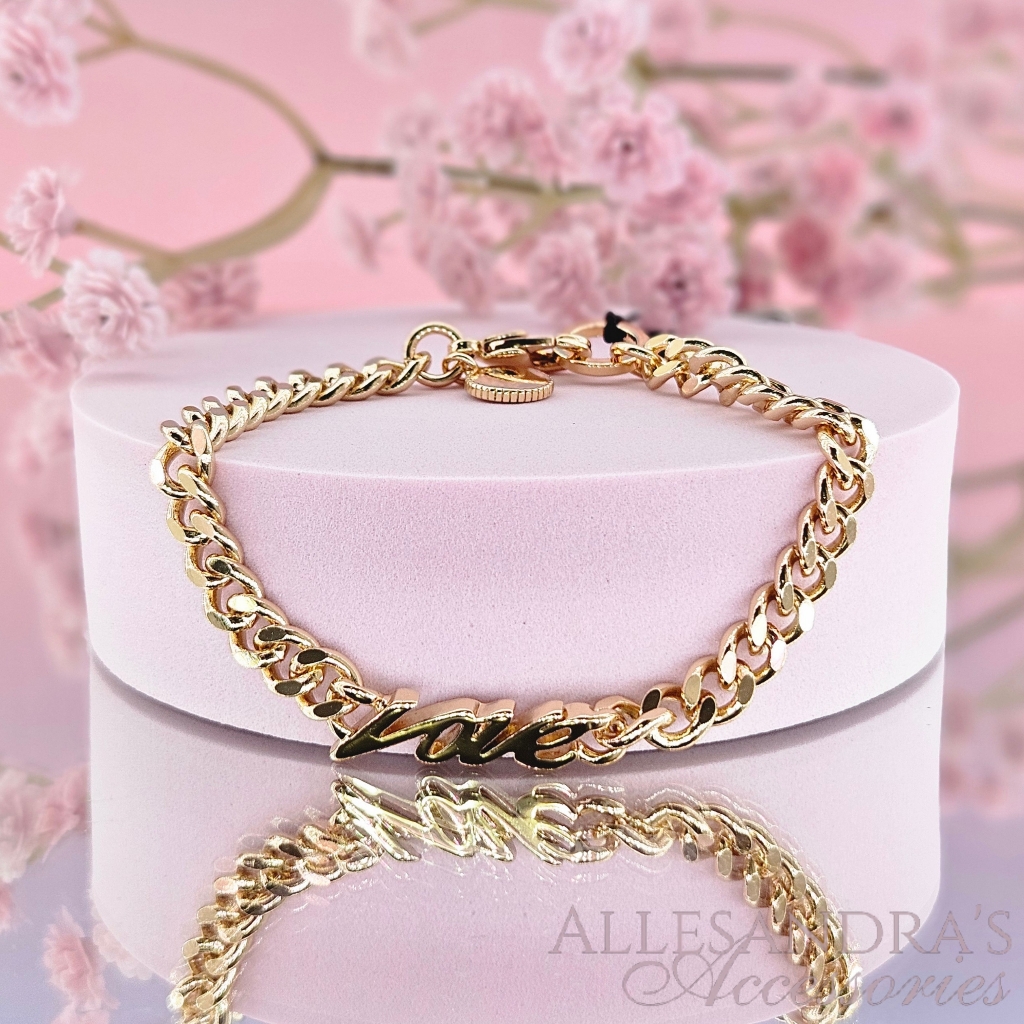 All Saints Bracelet Gold Tone Love Chain Bracelet Lobster Claw Valentines Day 44$